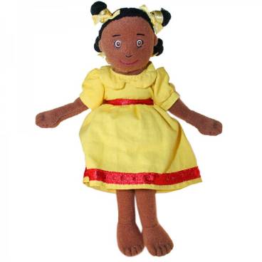 Girl (Dark Skin Tone &amp; Yellow Dress) - Finger Puppet
